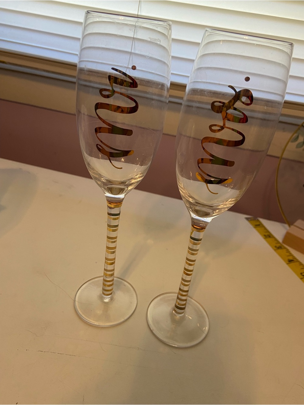Mr & Mrs Celebration Toast Champagne Flutes - Gold Stripe